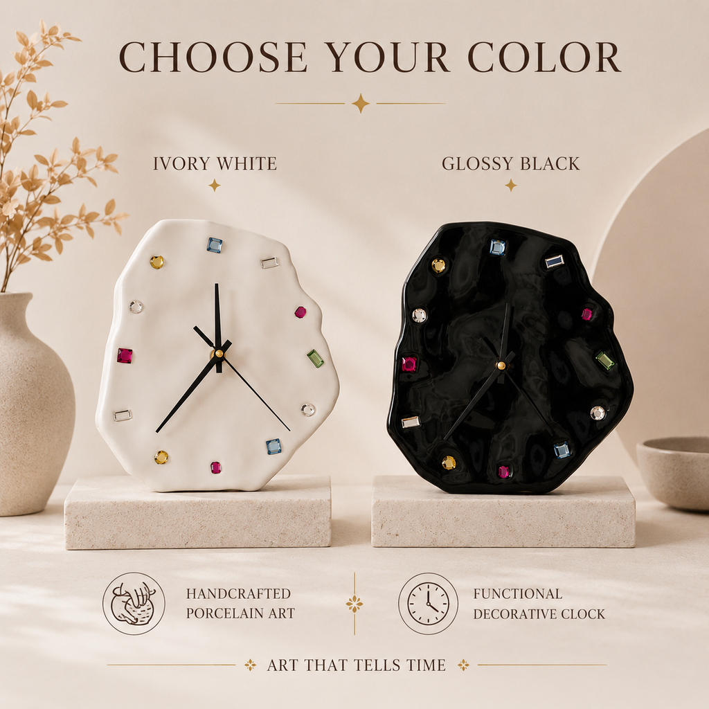 Handmade Gemstone Porcelain Clock, close-up detail