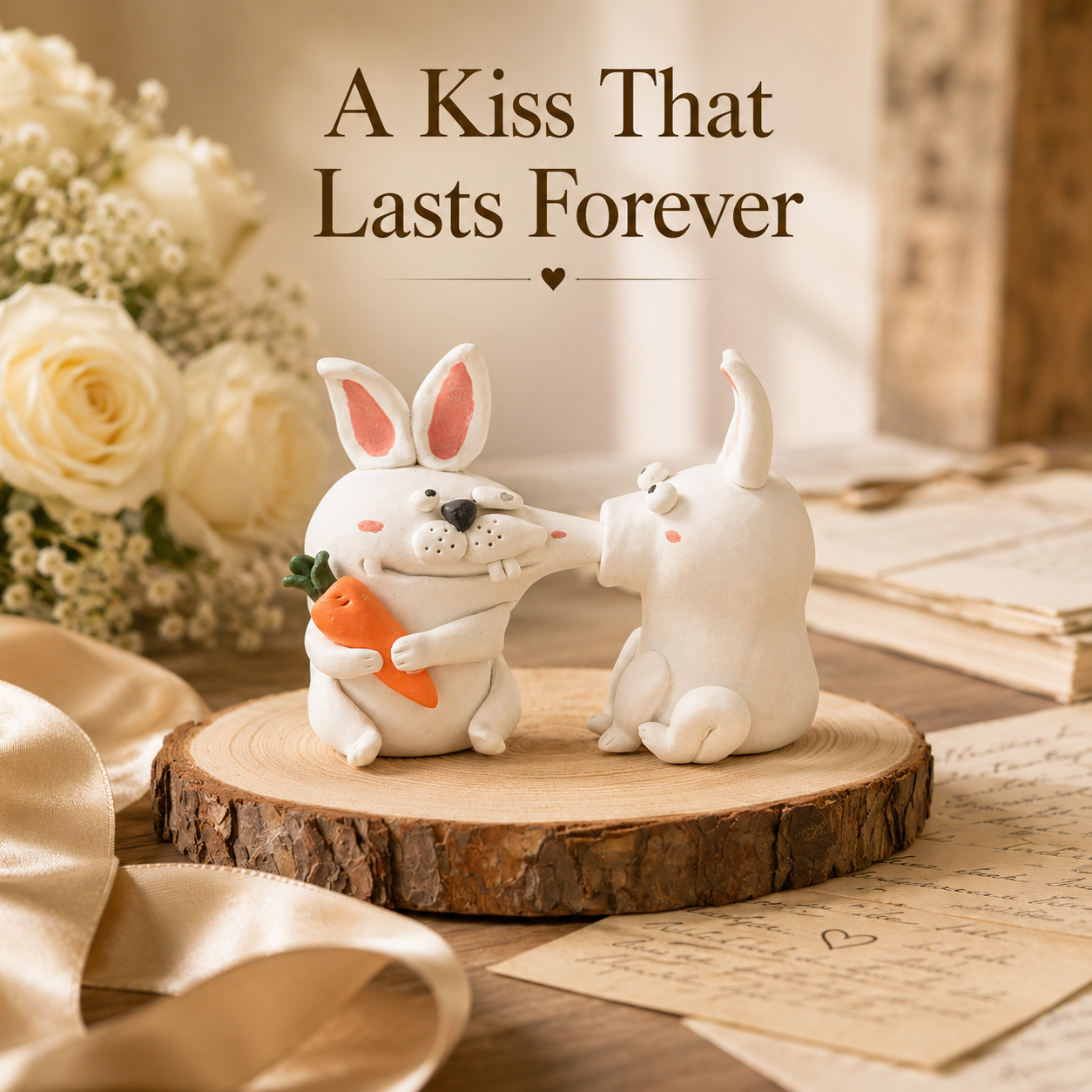 Handmade Kissing Bunny Porcelain Sculpture, product overview