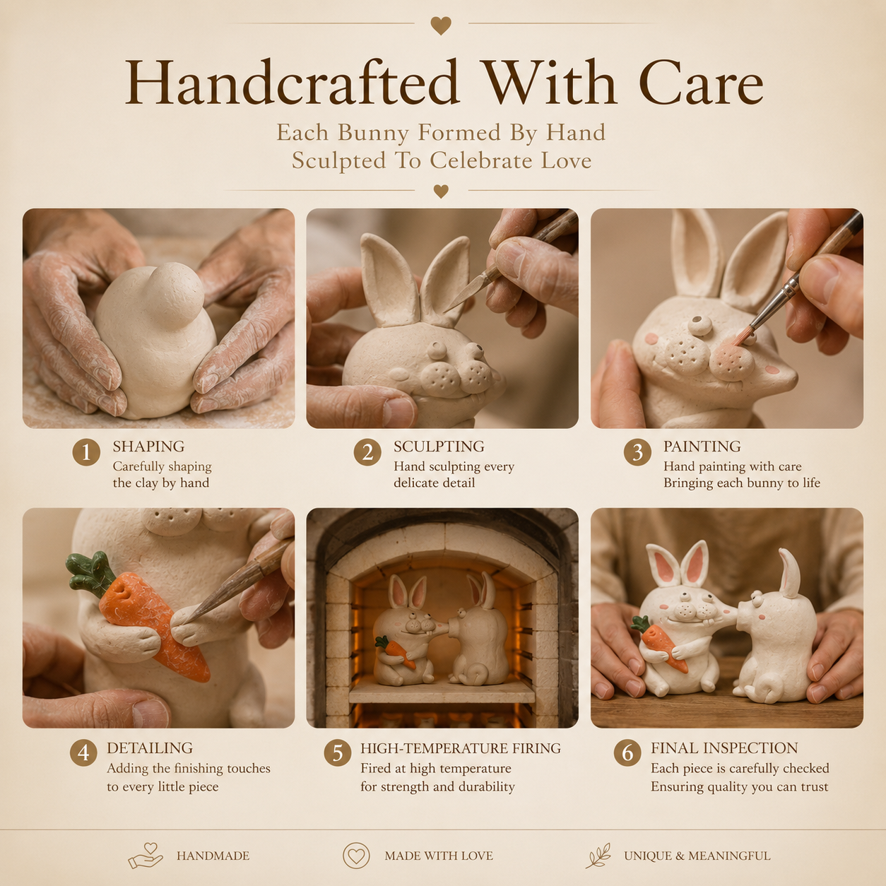 Handmade Kissing Bunny Porcelain Sculpture, size and feature guide