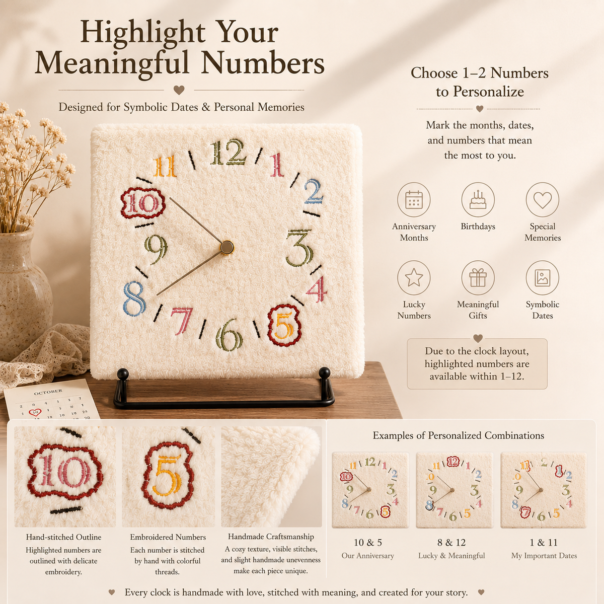Handmade Personalized Memory Clock, size and feature guide