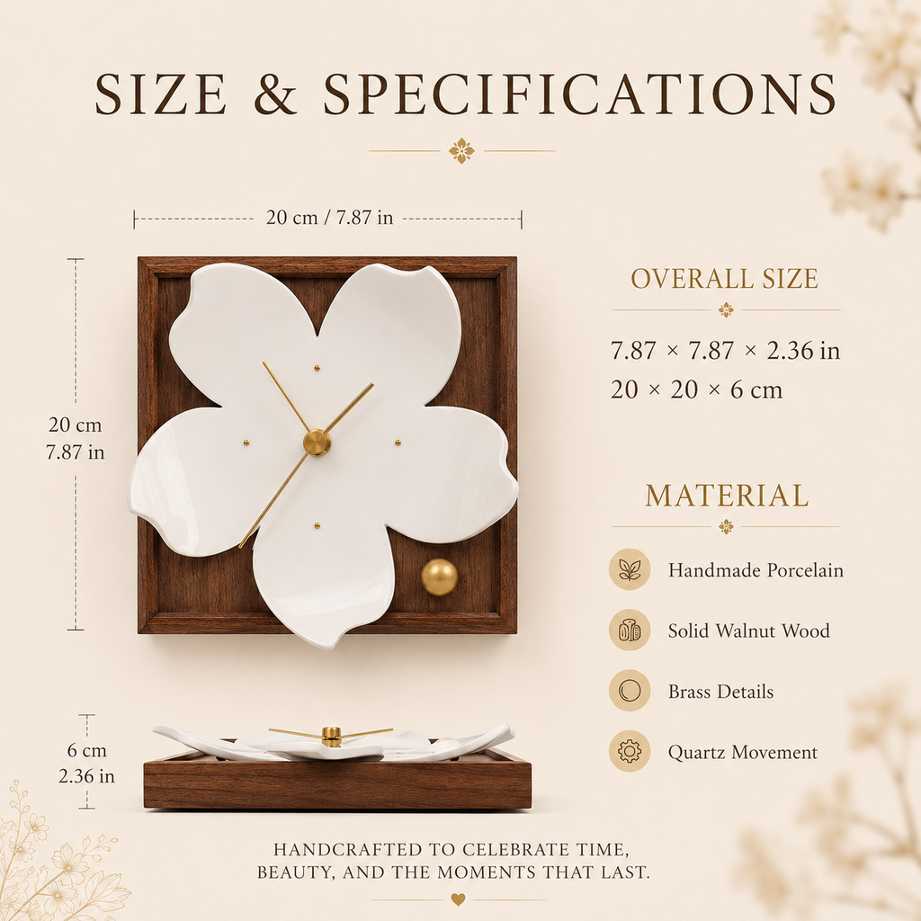 Handmade Porcelain Blossom Clock, craftsmanship details