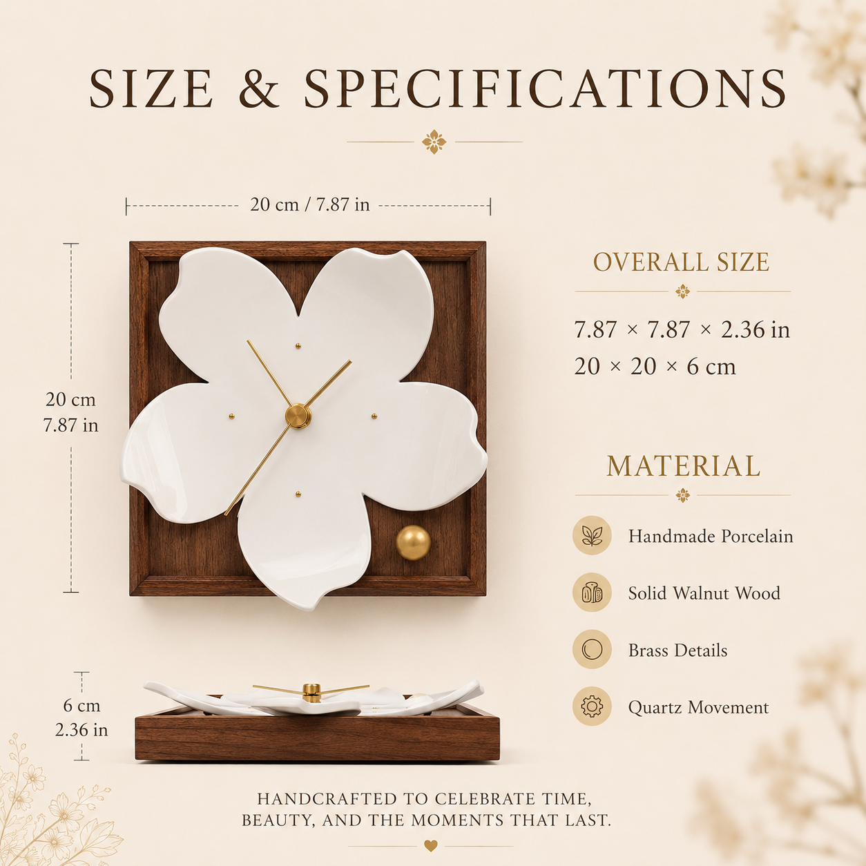 Handmade Porcelain Blossom Clock, craftsmanship details