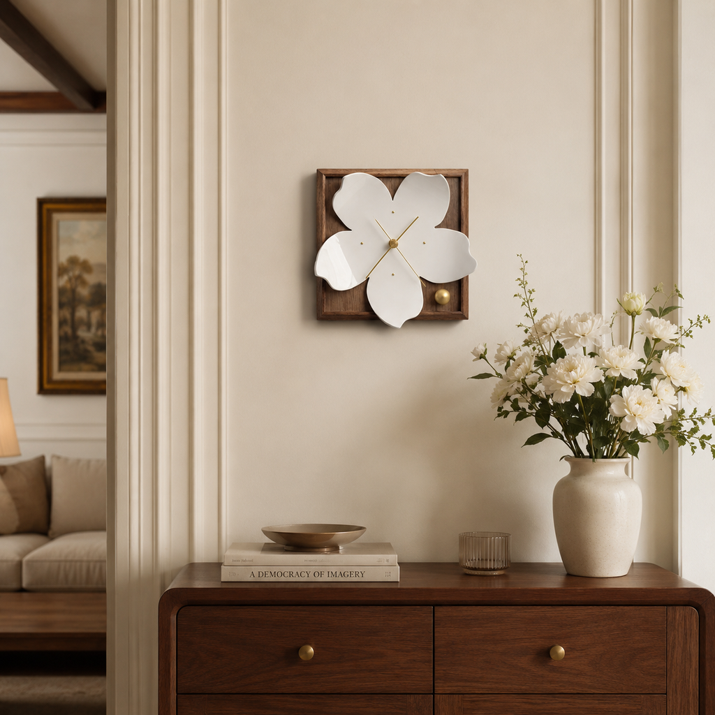Handmade Porcelain Blossom Clock, styled product view