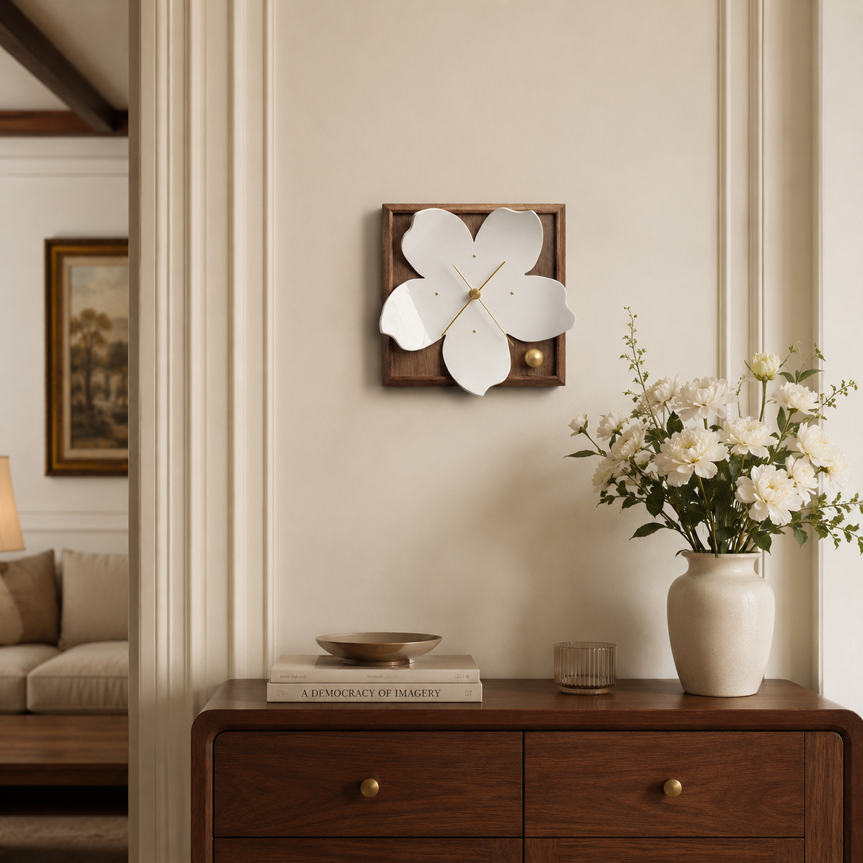 Handmade Porcelain Blossom Clock, styled product view