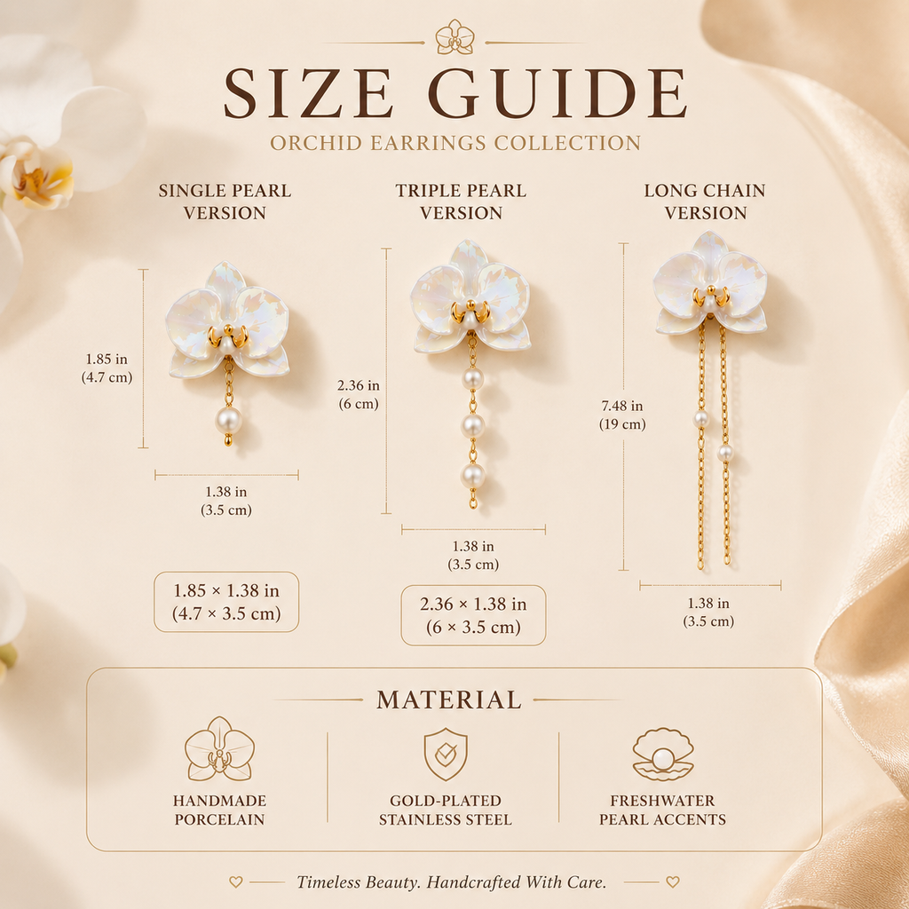 Handmade Porcelain Orchid Earrings, styled product view