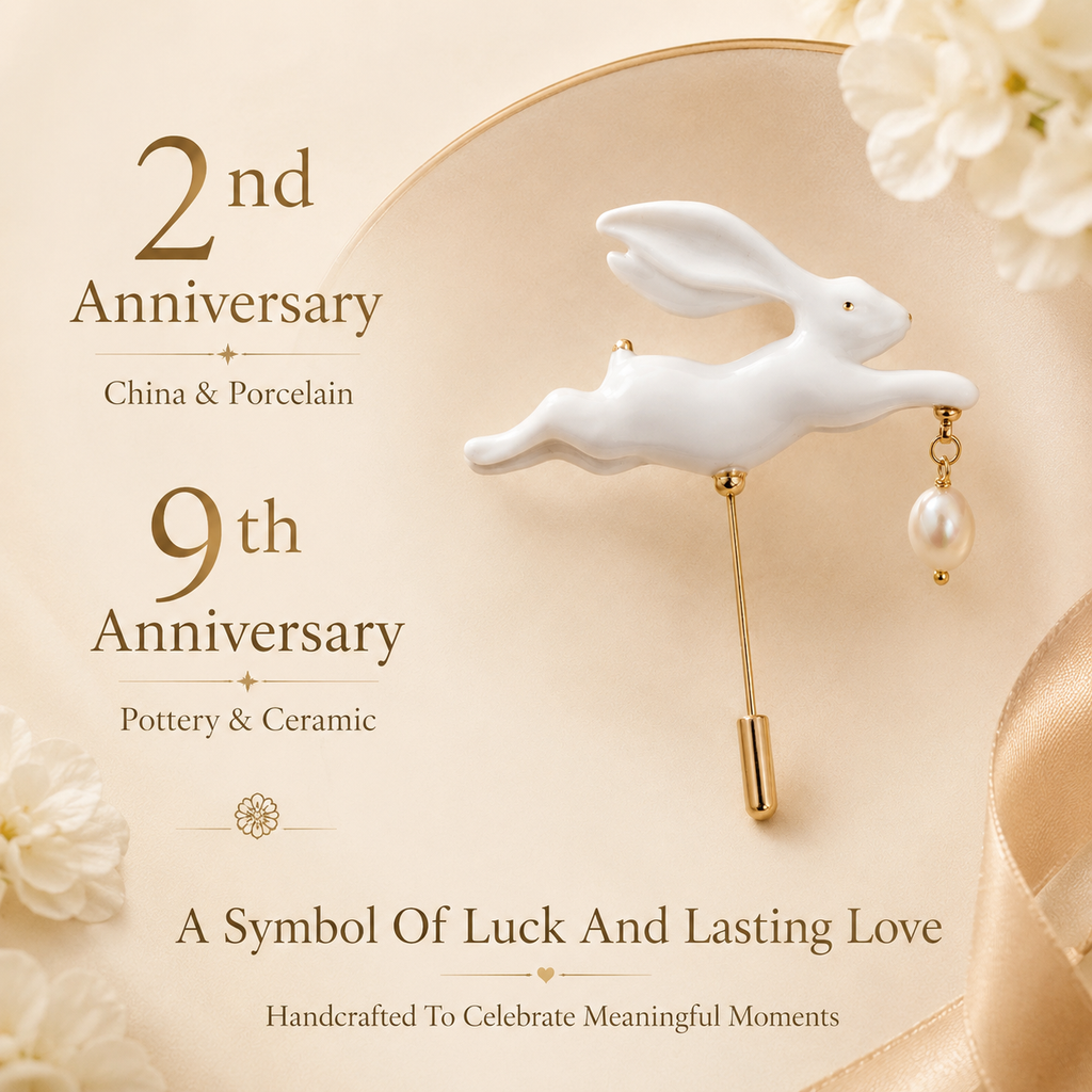 Handmade Porcelain Rabbit Brooch with Freshwater Pearl, product overview