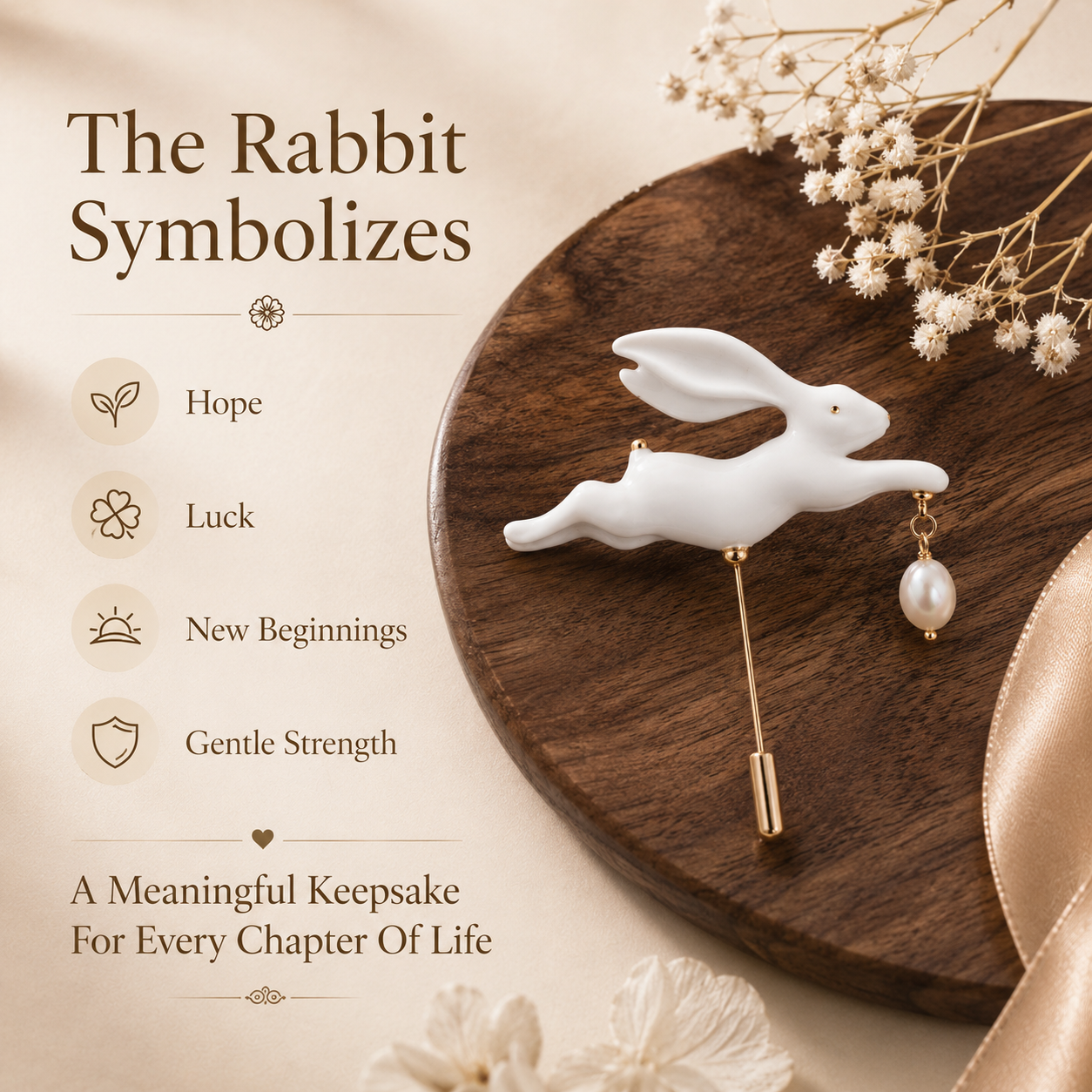 Handmade Porcelain Rabbit Brooch with Freshwater Pearl, lifestyle view