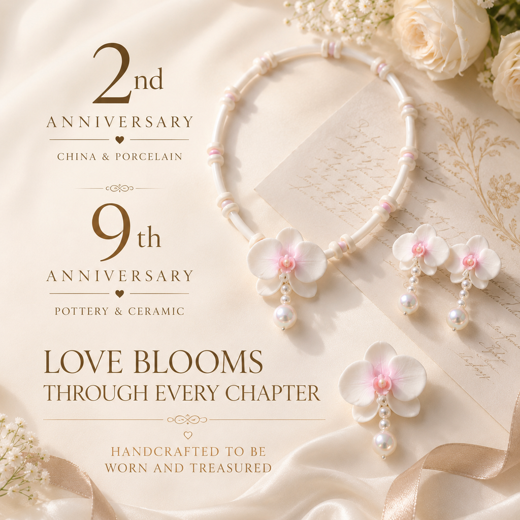Handmade Soft Clay Orchid Jewelry, styled product view