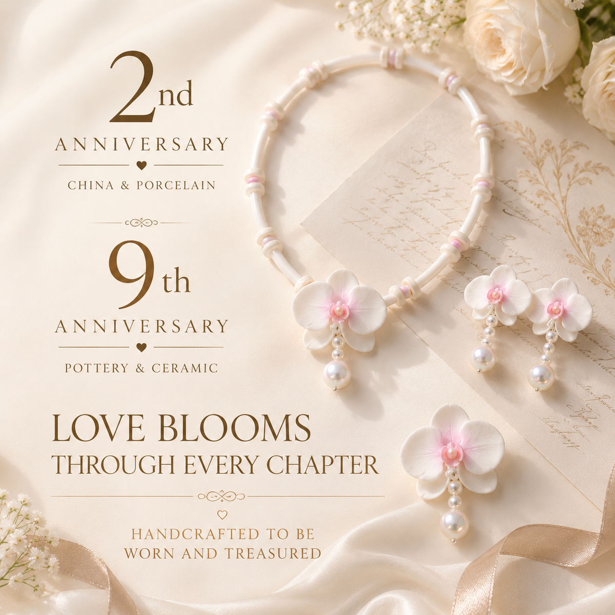 Handmade Soft Clay Orchid Jewelry, styled product view
