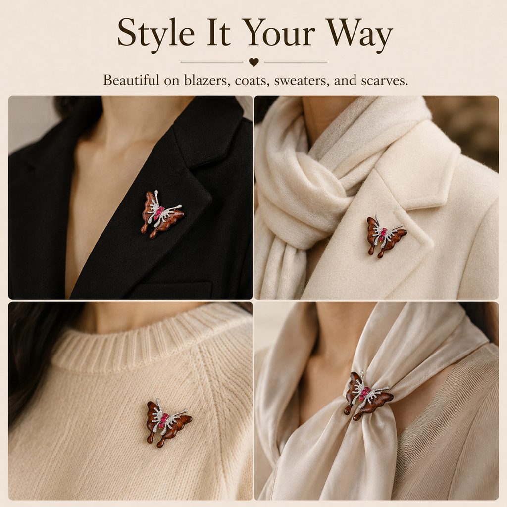 Handmade Wooden Butterfly Brooch – Meaningful Gift for Wife, available color or style options