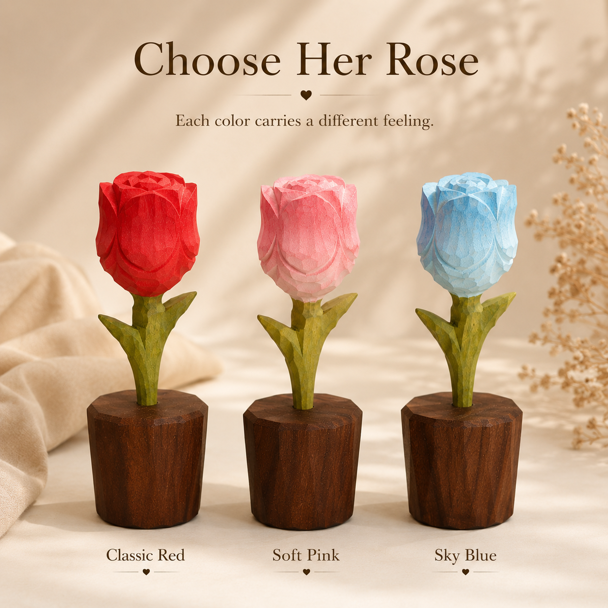 Handmade Wooden Rose, available color or style options in a clear product gallery view