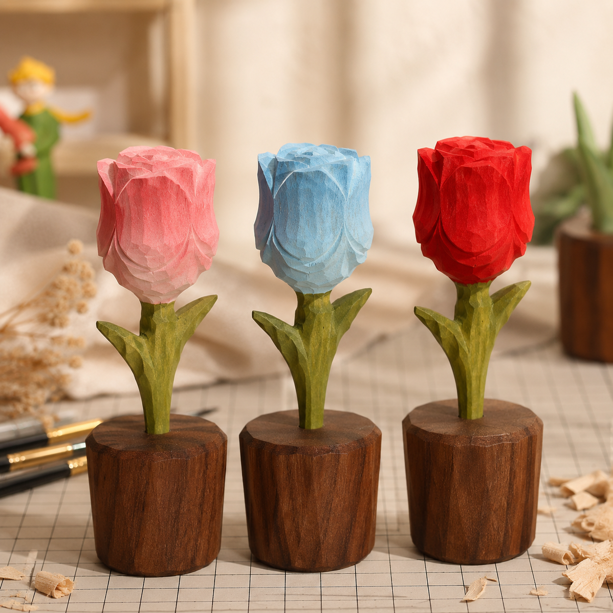 Handmade Wooden Rose, size or variant comparison infographic