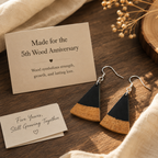 Handmade Wooden Triangle Earrings, product view on a neutral background