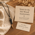 Handmade Wooden Triangle Necklace, styled product scene with anniversary-themed props