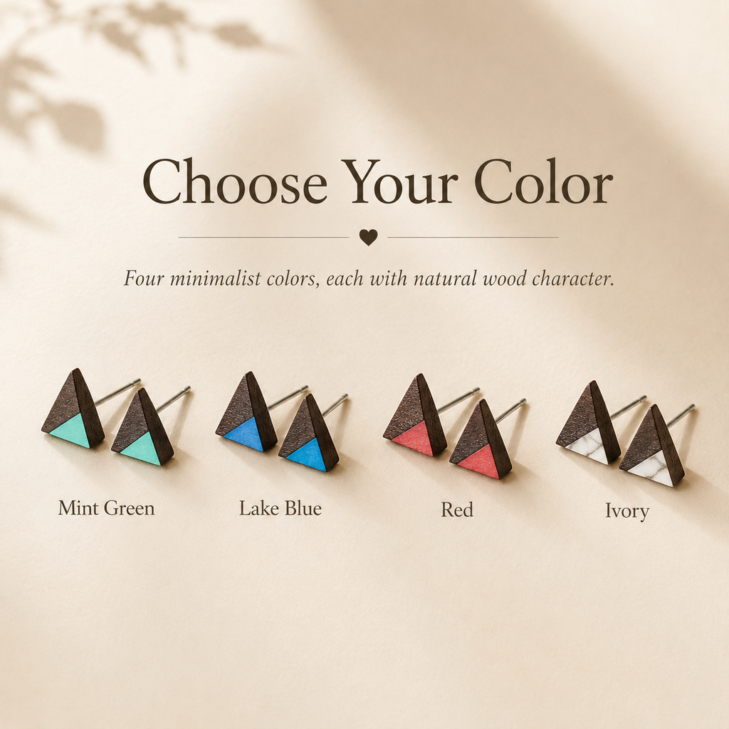 Handmade Wooden Triangle Stud Earrings, available color or style options