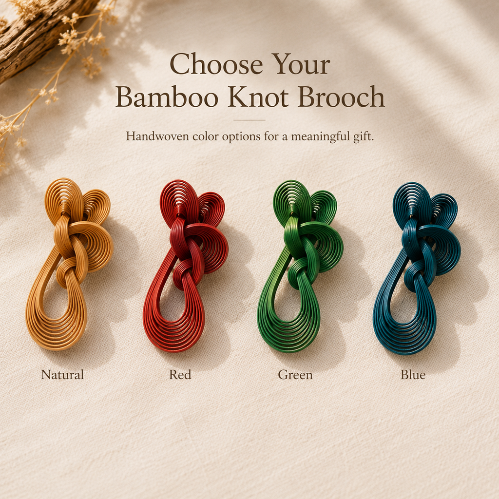 Handwoven Bamboo Knot Brooch, available color or style options