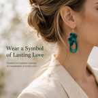 Handwoven Bamboo Knot Drop Earrings, shown worn for scale and styling
