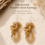 Handwoven Bamboo Knot Drop Earrings, product view on a neutral background