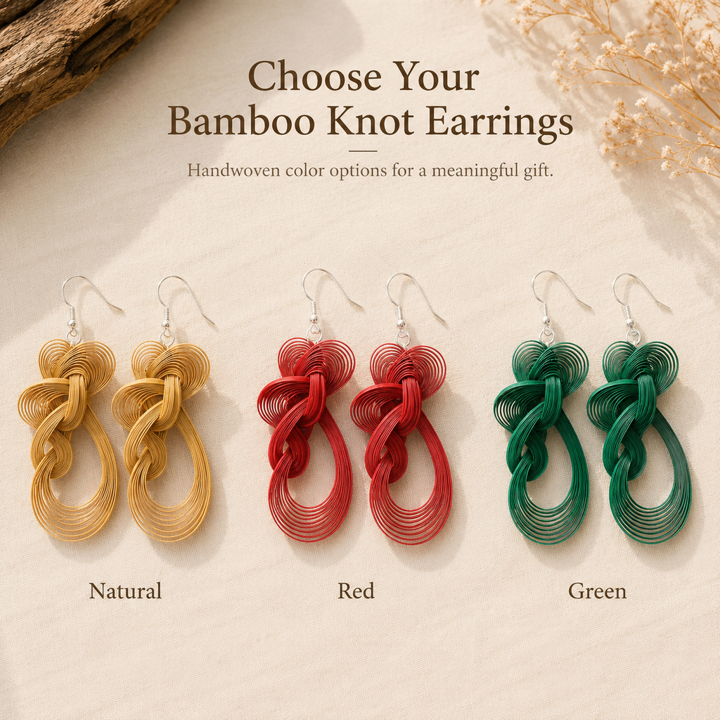 Handwoven Bamboo Knot Drop Earrings, available color or style options
