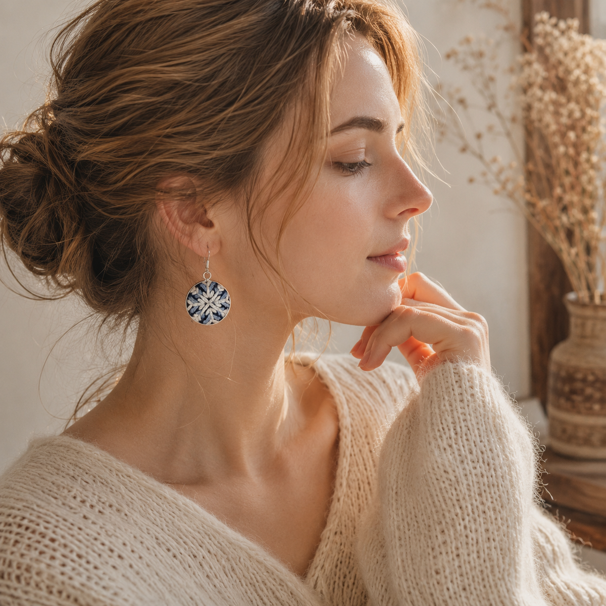 Handwoven Indigo Textile Earrings, close-up detail