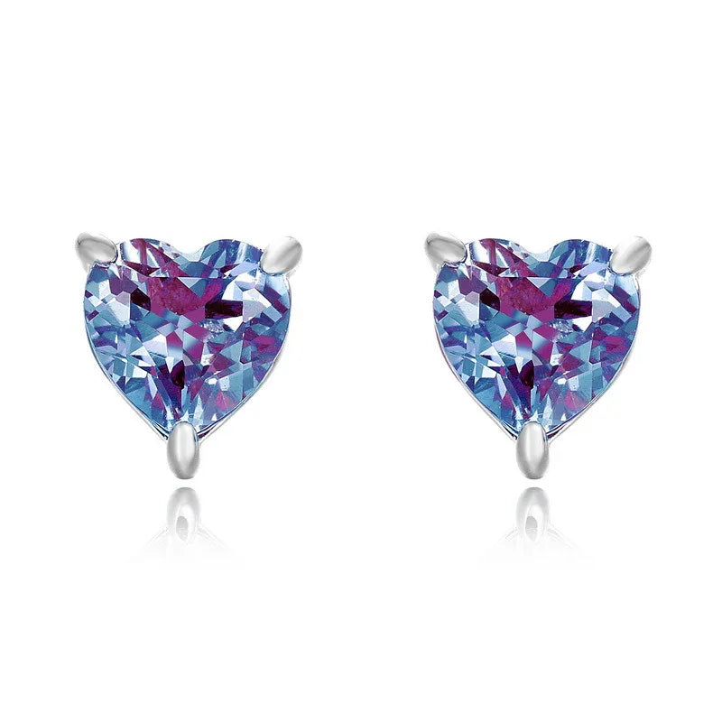 Heart Alexandrite stud earrings, alternate front product view on a white background