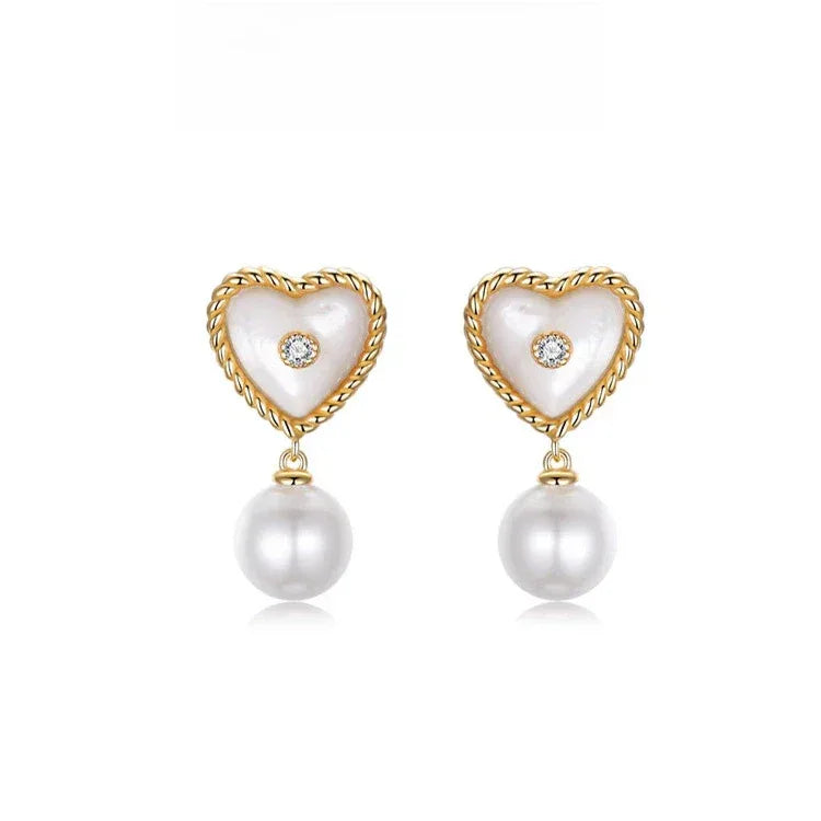 Pearl Drop Heart Earrings with Clear Center Accents — alternate isolated front pair