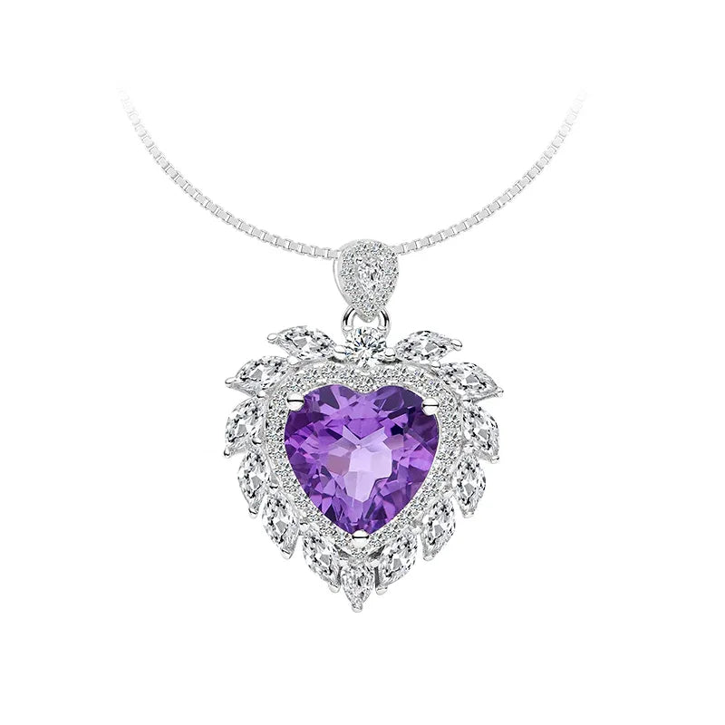 heart-cut amethyst halo necklace second neckline view in soft light