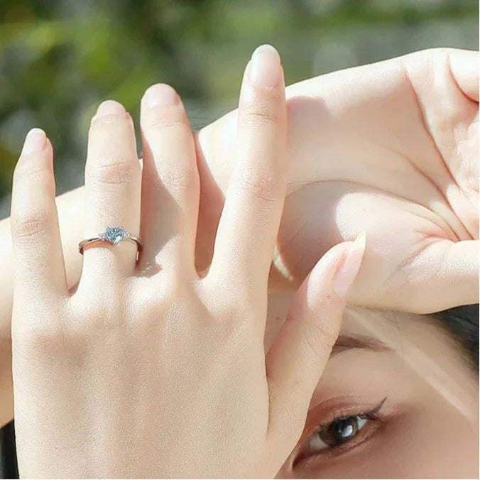 Heart-Cut Aquamarine Accent Ring angled product view showing the setting