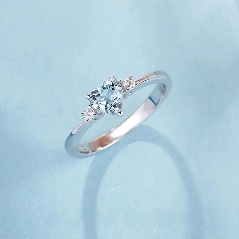 Heart-Cut Aquamarine Accent Ring rear setting detail on white