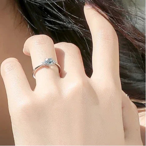 Heart-Cut Aquamarine Accent Ring styled hand view showing ring scale