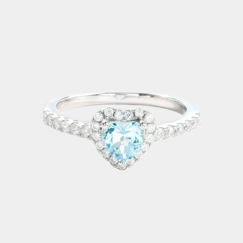 Heart-Cut Aquamarine Pave Ring front product view on a white background