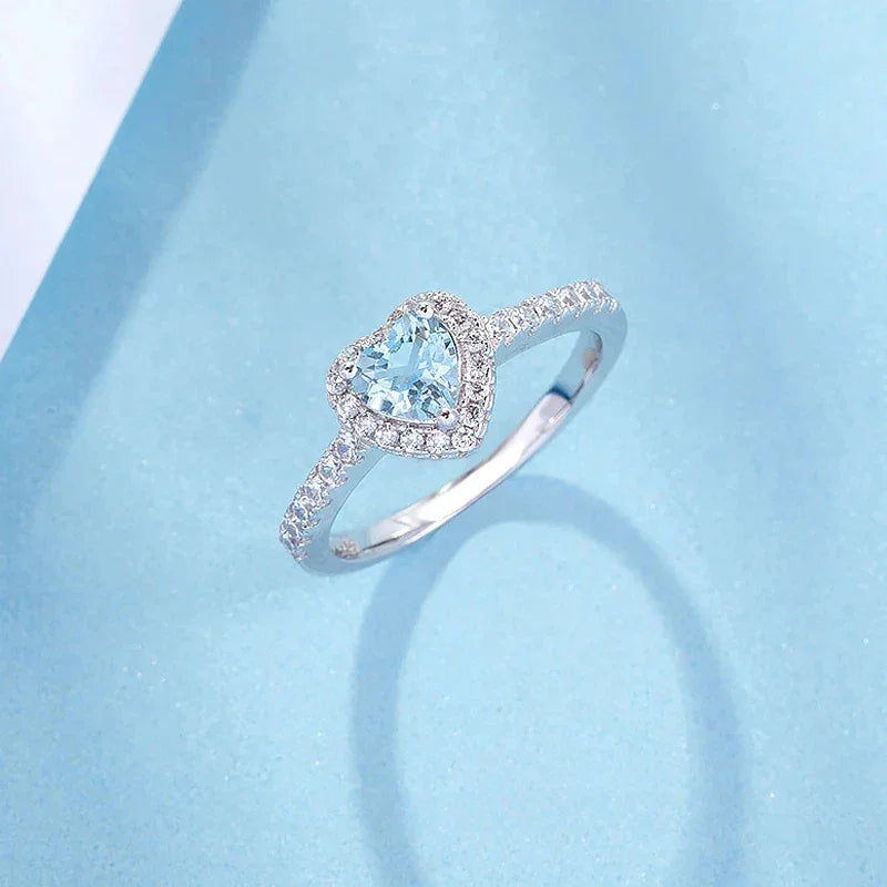Heart-Cut Aquamarine Pave Ring side profile showing the band and setting