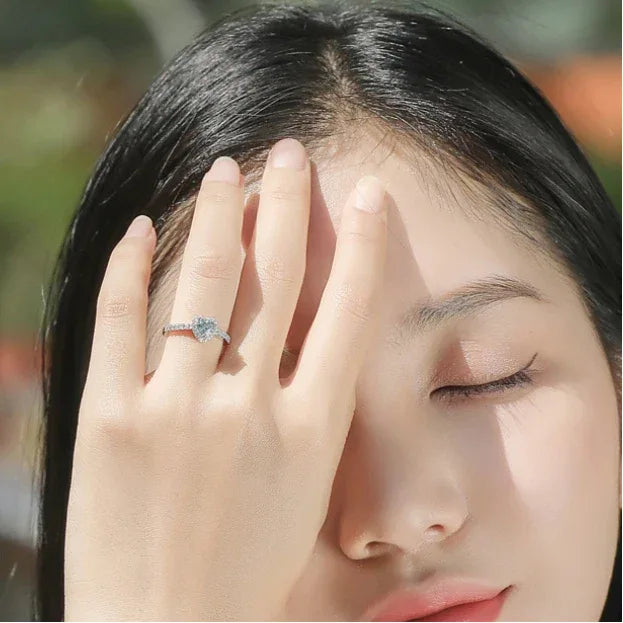 Heart-Cut Aquamarine Pave Ring styled hand view showing ring scale