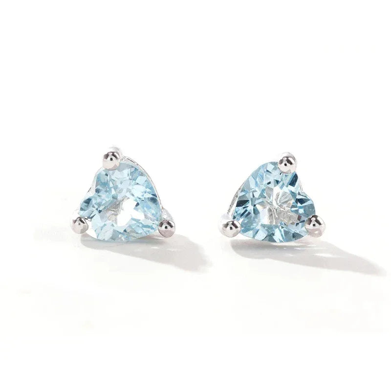 Heart-Cut Aquamarine Stud Earrings angled pair on a white background