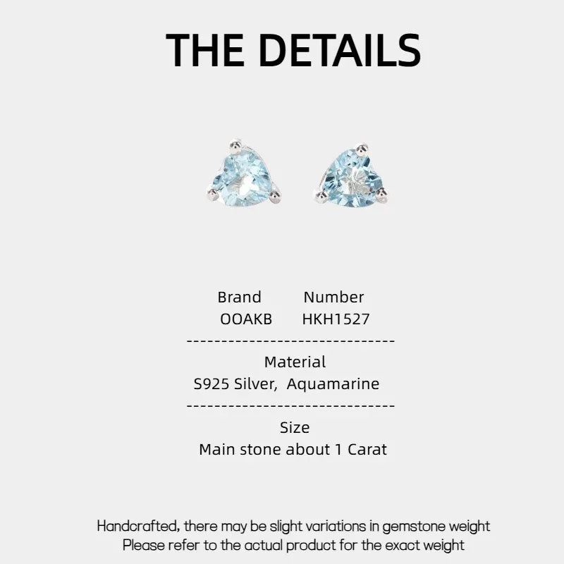 Heart-Cut Aquamarine Stud Earrings specification card with product measurements