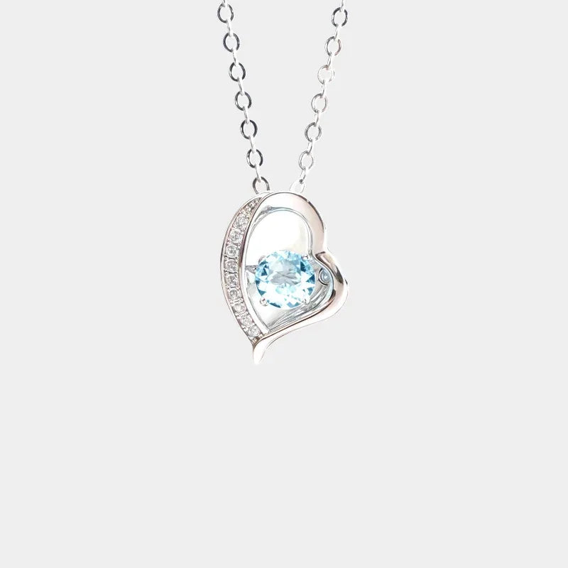 Heart-Cut Aquamarine Swirl Pendant Necklace full necklace view on a white background