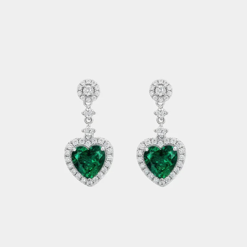 Heart-Cut Emerald Drop Earrings paired product view on a white background