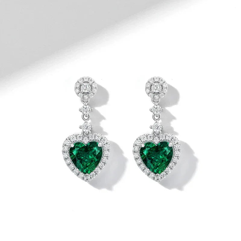 Heart-Cut Emerald Drop Earrings side view showing posts and settings