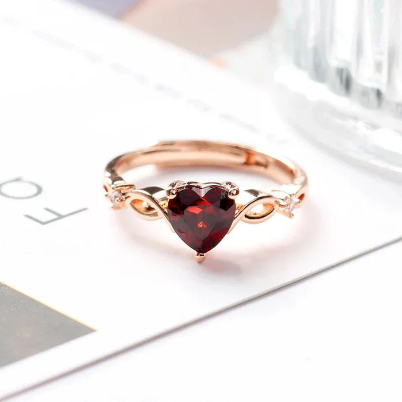 Heart-Cut Garnet Adjustable Ring rear and band detail view