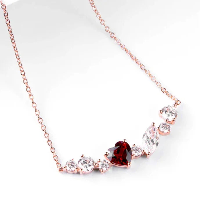 Heart-Cut Garnet Choker Necklace close-up of the pendant and chain