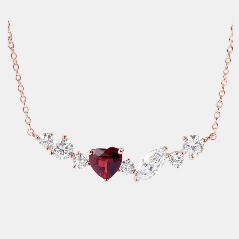 Heart-Cut Garnet Choker Necklace full necklace view on a light background