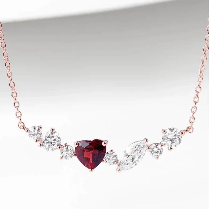 Heart-Cut Garnet Choker Necklace side or angled pendant detail