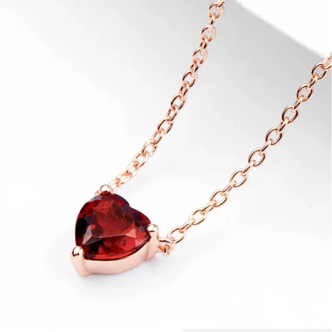 Heart-Cut Garnet Solitaire Necklace close-up of the pendant and chain