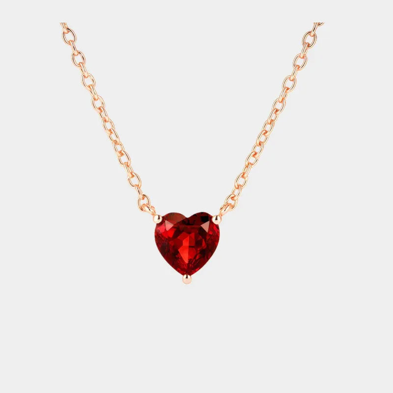 Heart-Cut Garnet Solitaire Necklace full necklace view on a light background
