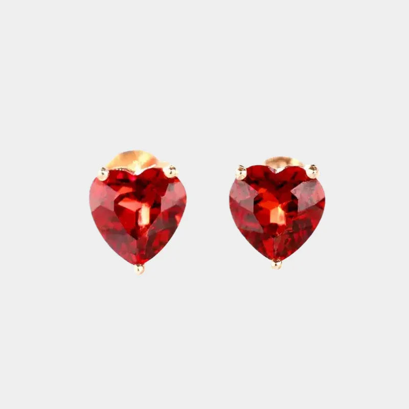 Heart-Cut Garnet Stud Earrings front product view on a light background