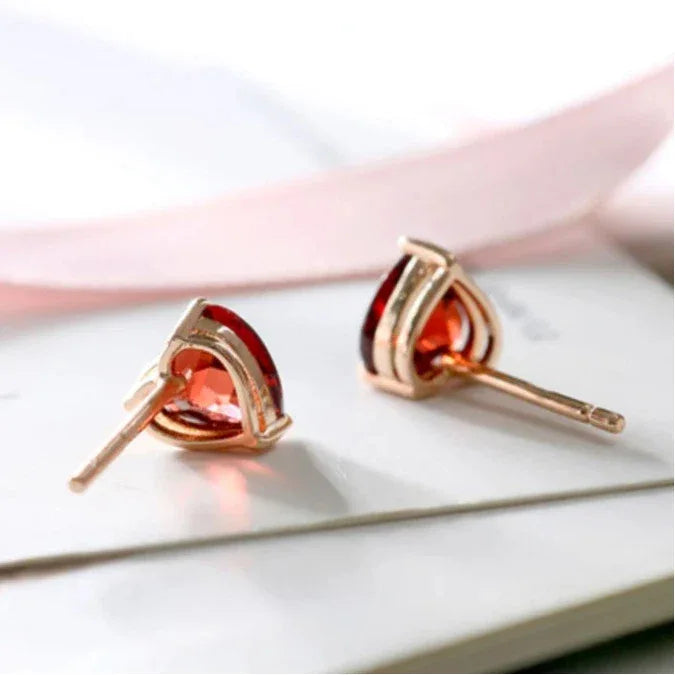 Heart-Cut Garnet Stud Earrings rear and band detail view 7