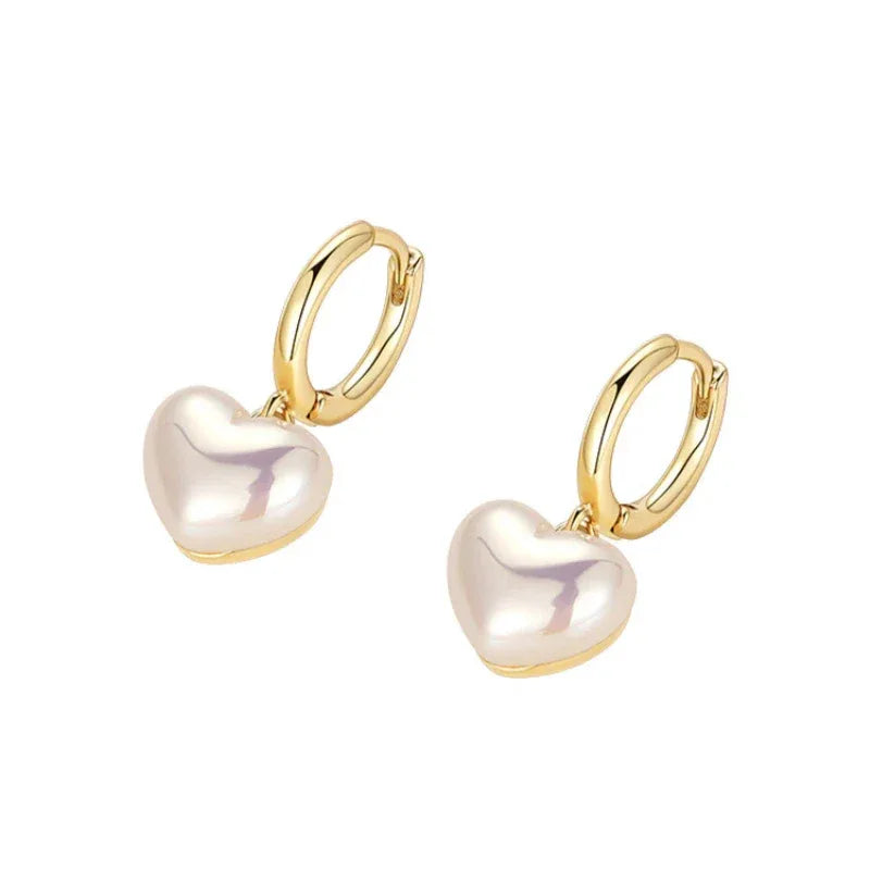 Pearl Heart Drop Huggie Earrings — alternate isolated front pair