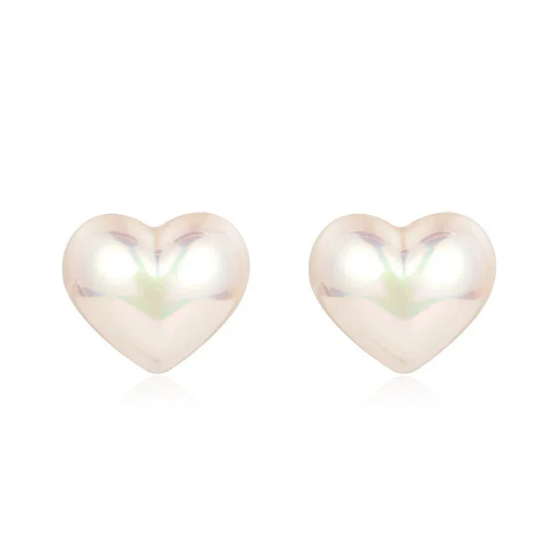 Iridescent Pearl Heart Stud Earrings — alternate isolated front pair