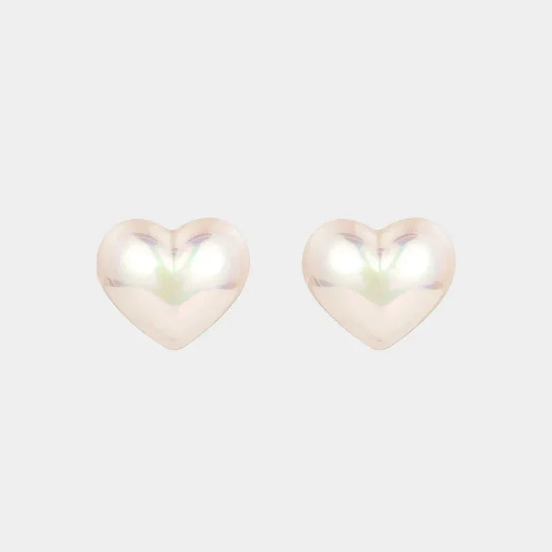 Iridescent Pearl Heart Stud Earrings — front pair of pale iridescent heart studs