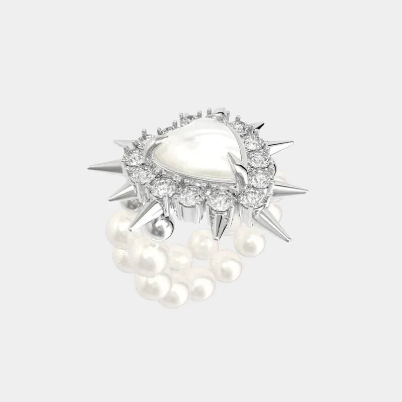 Spiked Pearl Cluster Statement Ring — isolated angled view of the large pearl cluster ring with radiating